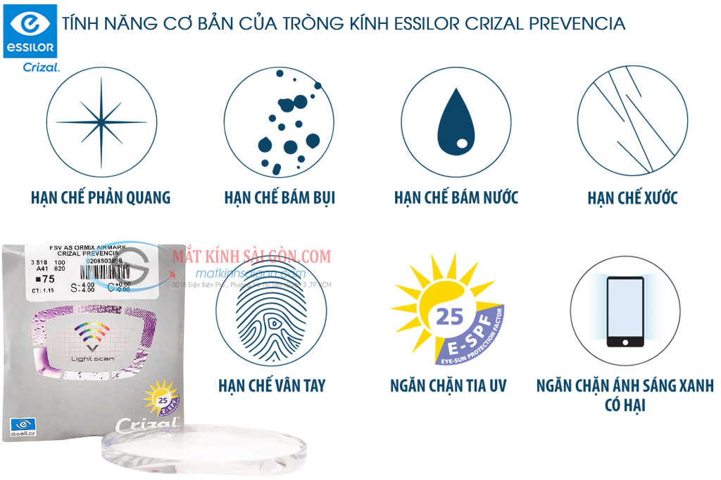 Tròng Kính 1.56  Essilor Crizal Prevencia - Hình 3