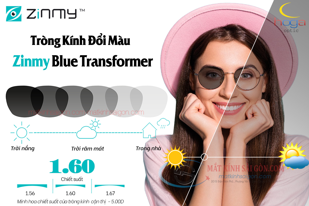 TRÒNG KÍNH ĐỔI MÀU 1.60 ZINMY BLUE TRANSFOMER